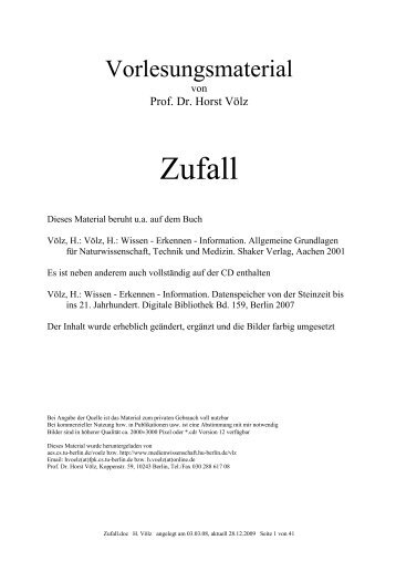 Zufall - Prof. Dr. Horst Völz