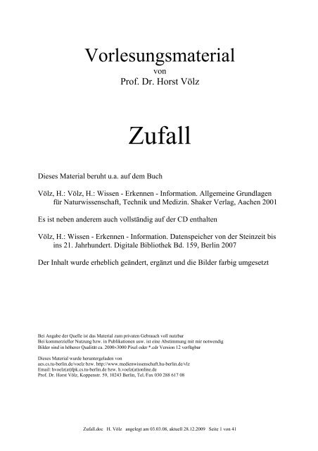 Zufall - Prof. Dr. Horst Völz