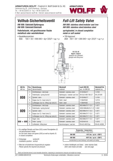 Vollhub-Sicherheitsventil Full-Lift Safety Valve - Armaturen-Wolff