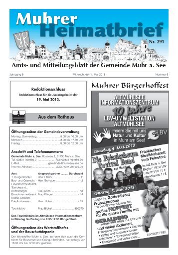 und Mitteilungsblatt für den Monat Mai 2013 - Muhr am See