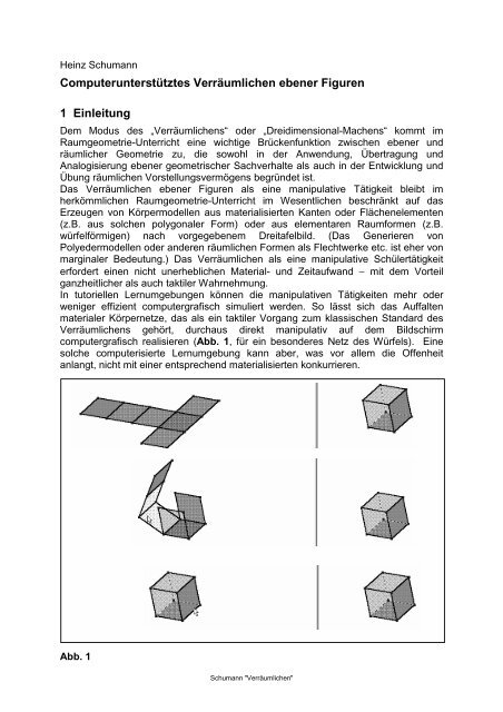 Computerunterstütztes Verräumlichen ebener Figuren