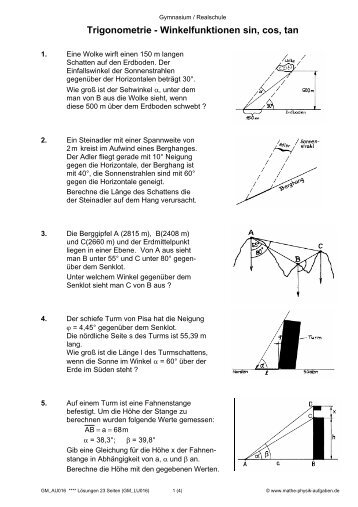 Trigonometrie - Winkelfunktionen sin, cos, tan - Mathe-Physik ...