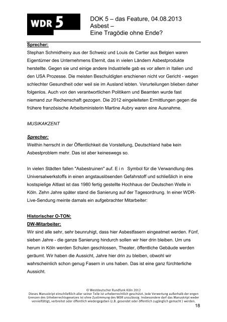 Das Manuskript zur Sendung (pdf) - WDR 5