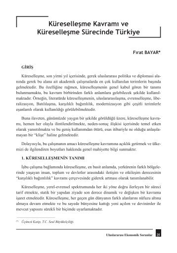 Küreselleşme Kavramı ve Küreselleşme Sürecinde Türkiye