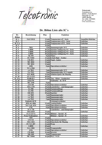IC-Liste alte Modelle - Telcotronic