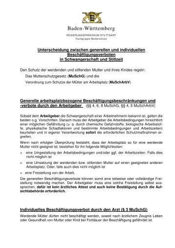 Unterscheidung generelle/individuelle Beschäftigungsverbote - Die ...