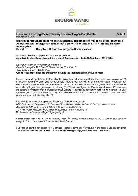 Baubeschreibung Doppelhaushälfte Barsinghausen - Passivhaus ...