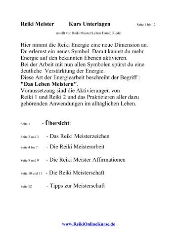 Reiki Meister Der Online Kurs Seite 1 bi - Harald Riedel