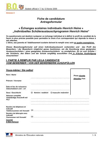 Échanges scolaires individuels Henrich Heine - Ministère de l ...