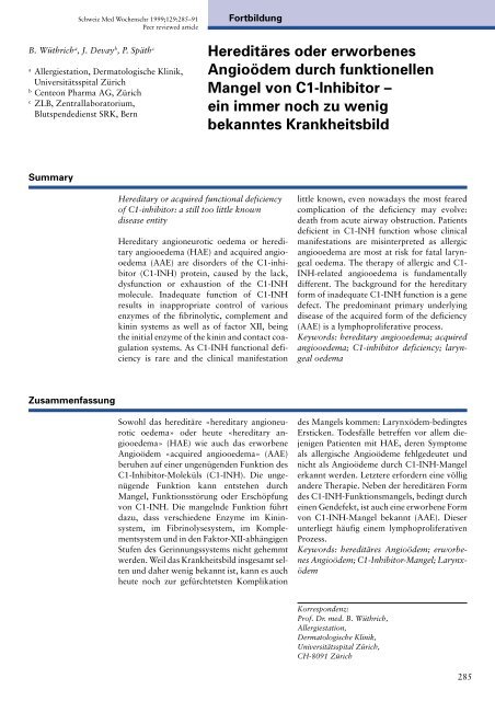 1999-07 Hereditäres oder erworbenes Angioödem durch ...