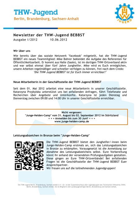 Newsletter der THW-Jugend BEBBST Berlin, Brandenburg, Sachsen ...