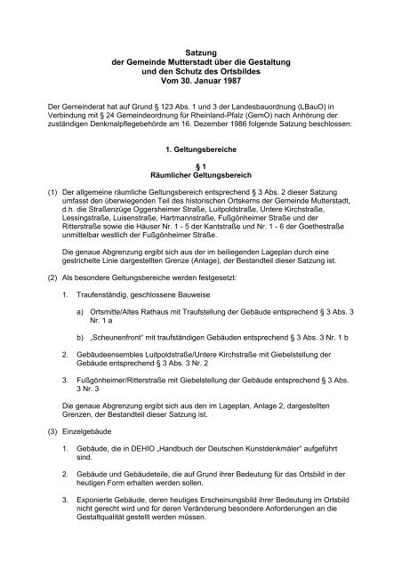 Satzung der Gemeinde Mutterstadt über die Gestaltung und den ...