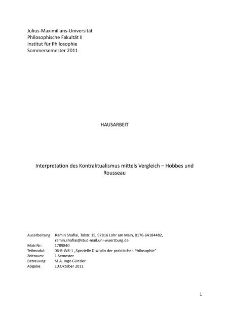 Interpretation des Kontraktualismus mittels Vergleich – Hobbes und ...