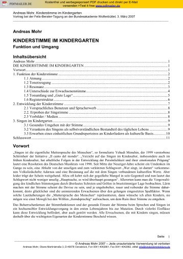 Andreas Mohr Kinderstimme im Kindergarten - Kinderstimmbildung