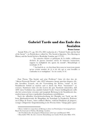 Gabriel Tarde und das Ende des Sozialen - Bruno Latour