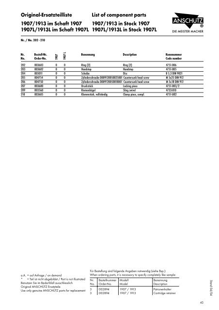 Original-Ersatzteilliste List of component parts 1903 L