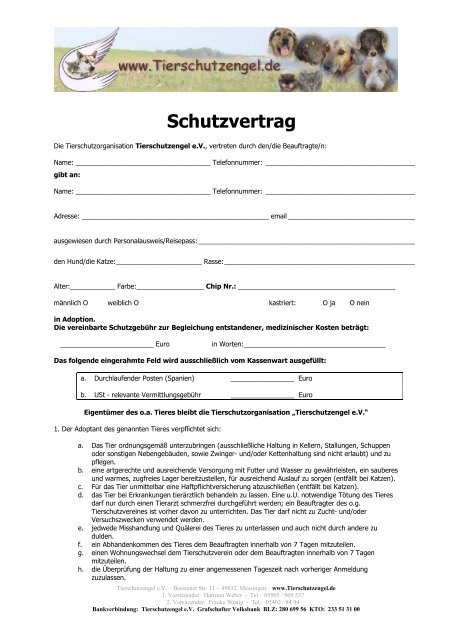 Schutzvertrag - Tierschutzengel