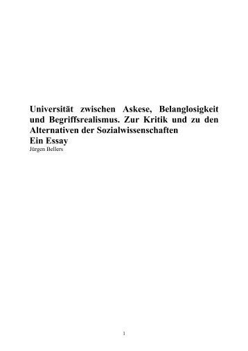 Universität zwischen Askese, Belanglosigkeit und ... - Jürgen Bellers