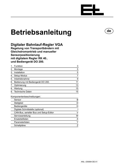 Betriebsanleitung - Erhardt+Leimer