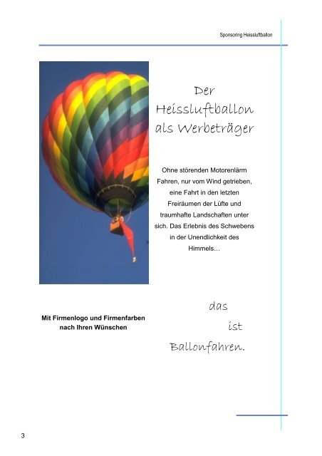 Sponsoring - Heissluft Ballonfahrten in der Ostschweiz