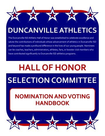 HALL OF HONOR SELECTION COMMITTEE NOMINATION AND ...