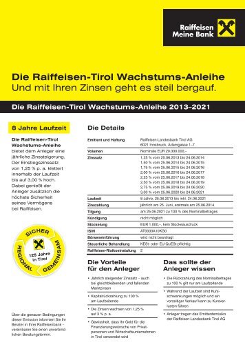 Die Raiffeisen-Tirol Wachstums-Anleihe Und mit Ihren Zinsen geht ...