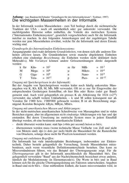Die wichtigsten Masseinheiten in der Informatik