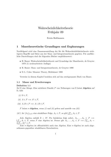 Skript von Prof. Dr. E. Bolthausen