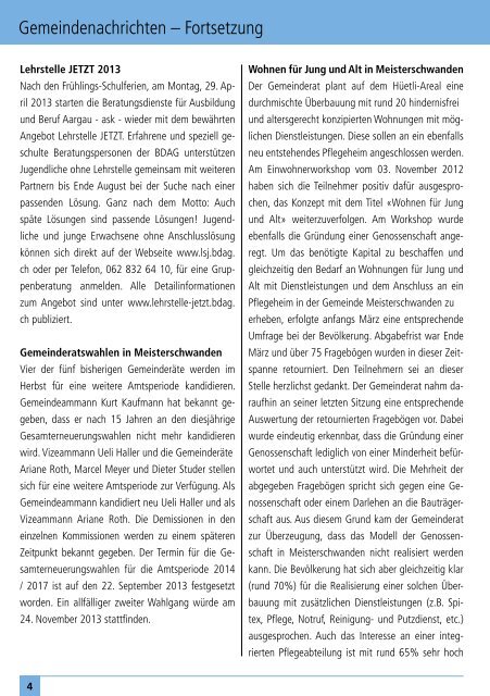 das offizielle Monatsmagazin für Meisterschwanden ... - dorfheftli