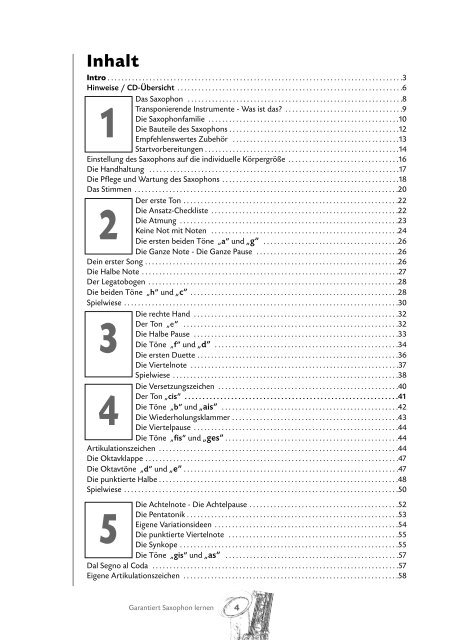 Inhalt - GARANTIERT SAXOPHON LERNEN - Garantiertsax.de