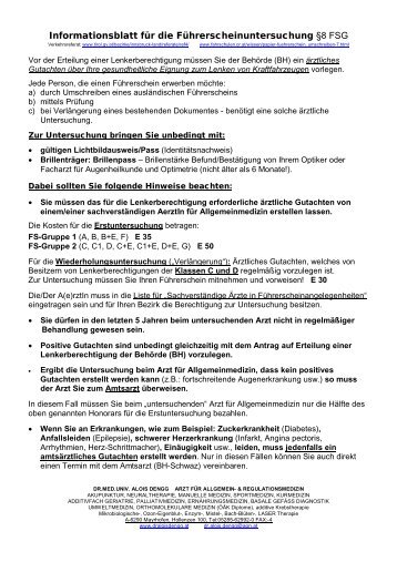 Informationsblatt für die Führerscheinuntersuchung §8 FSG