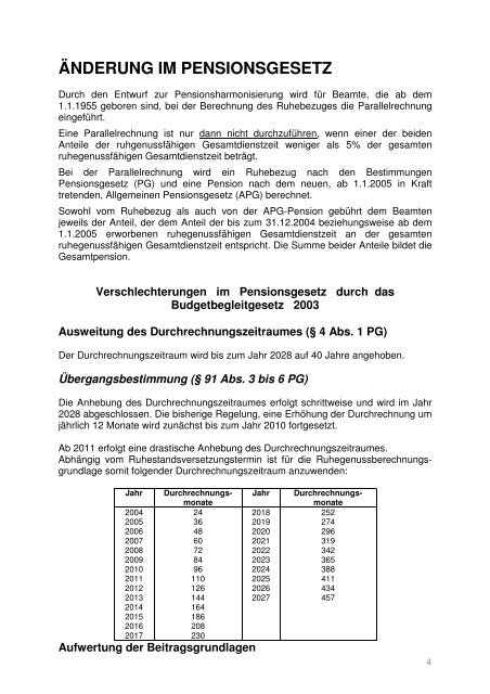 Verschlechterungen im Beamtenpensionsrecht