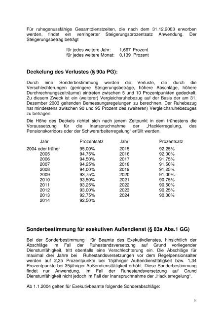 Verschlechterungen im Beamtenpensionsrecht