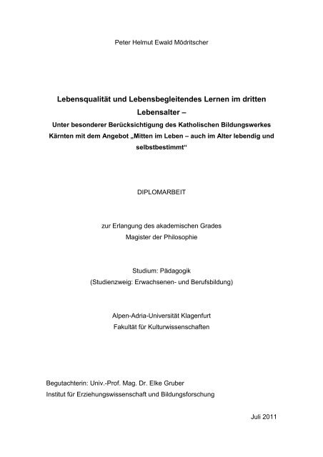 Lebensqualität und Lebensbegleitendes Lernen im dritten Lebensalter