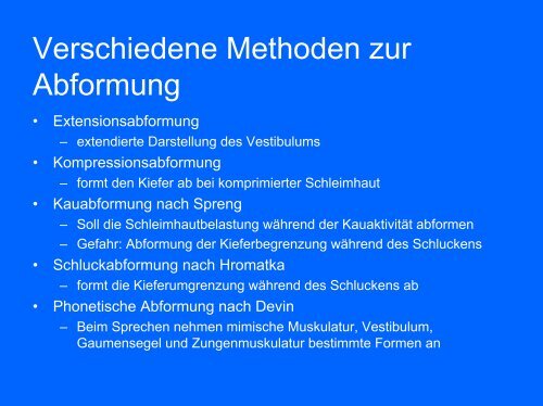 Abformmethoden für Totalprothesen Materialauswahl Methodik