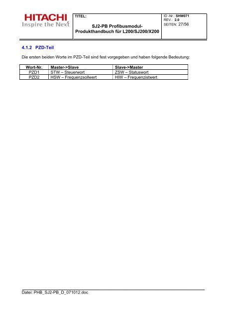 SJ2-PB Profibusmodul- Produkthandbuch für L200/SJ200 ... - RELKO