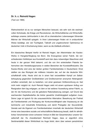 Biografie von Reinold Hagen - Dr. Reinold Hagen Stiftung