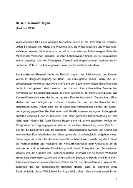 Biografie von Reinold Hagen - Dr. Reinold Hagen Stiftung