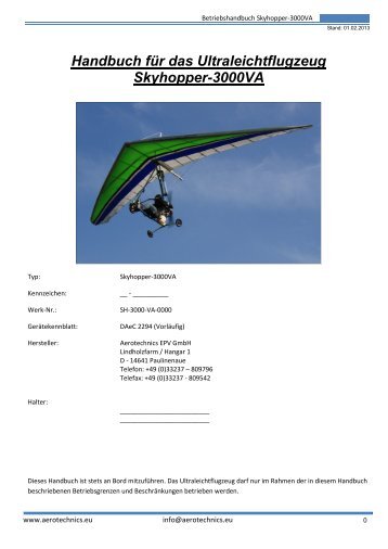 Handbuch für das Ultraleichtflugzeug Skyhopper ... - AeroTechnics