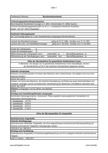 Buchbinderhandwerk - Tarifregister NRW