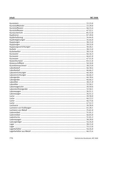 Klassifikation der Wirtschaftszweige 2008 (WZ 2008) - INVEP