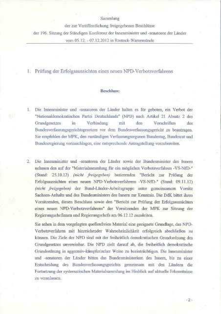 Protokoll der 39. Sitzung des Ausschusses für Inners am 10.01.2013