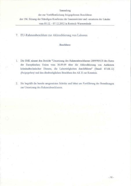 Protokoll der 39. Sitzung des Ausschusses für Inners am 10.01.2013