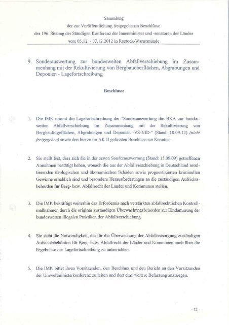 Protokoll der 39. Sitzung des Ausschusses für Inners am 10.01.2013