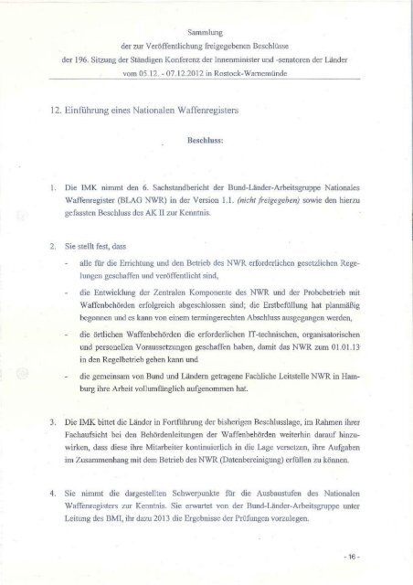 Protokoll der 39. Sitzung des Ausschusses für Inners am 10.01.2013