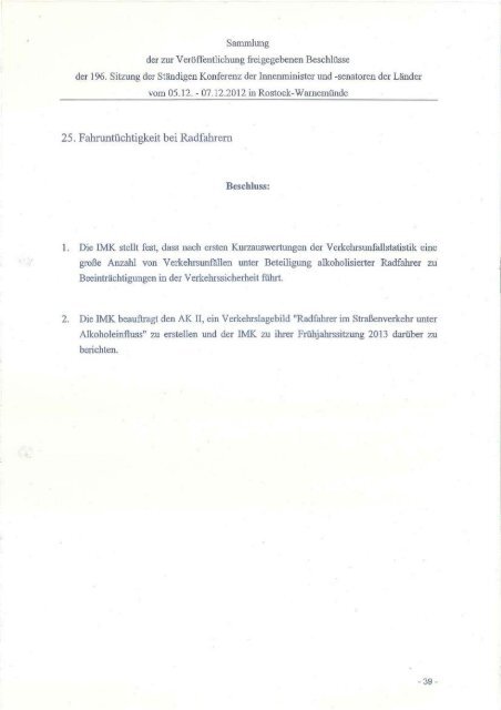 Protokoll der 39. Sitzung des Ausschusses für Inners am 10.01.2013