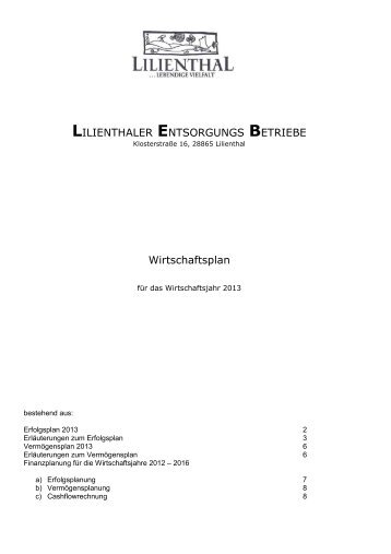 Wirtschaftsplan LEB - Lilienthal