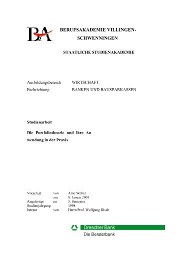 Studienarbeit als PDF - Arne Weber Unternehmensberatung