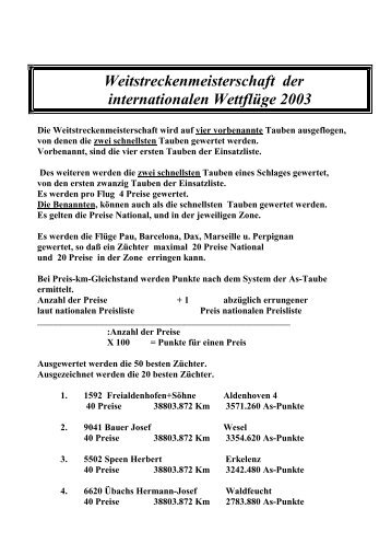 Weitstreckenmeisterschaft der internationalen Wettflüge 2003