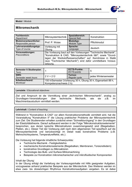 Modulhandbuch - Technische Fakultät - Albert-Ludwigs-Universität ...